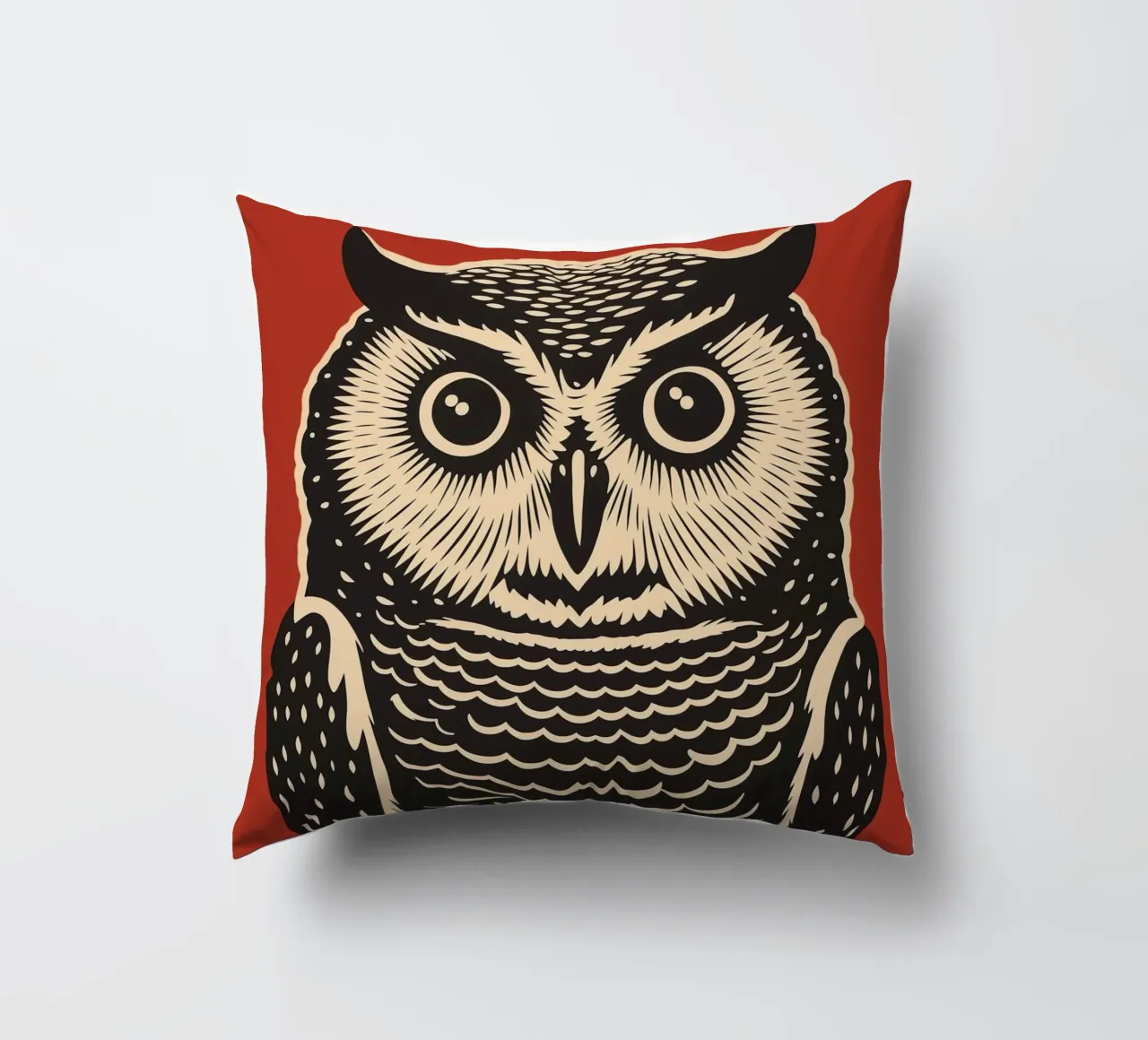 Attento gufo d'epoca - xilografia a colori cuscino da Autofocus