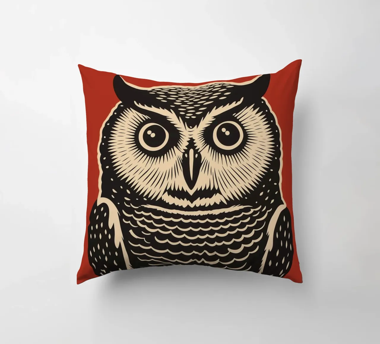 Attento gufo d'epoca - xilografia a colori cuscino da Autofocus