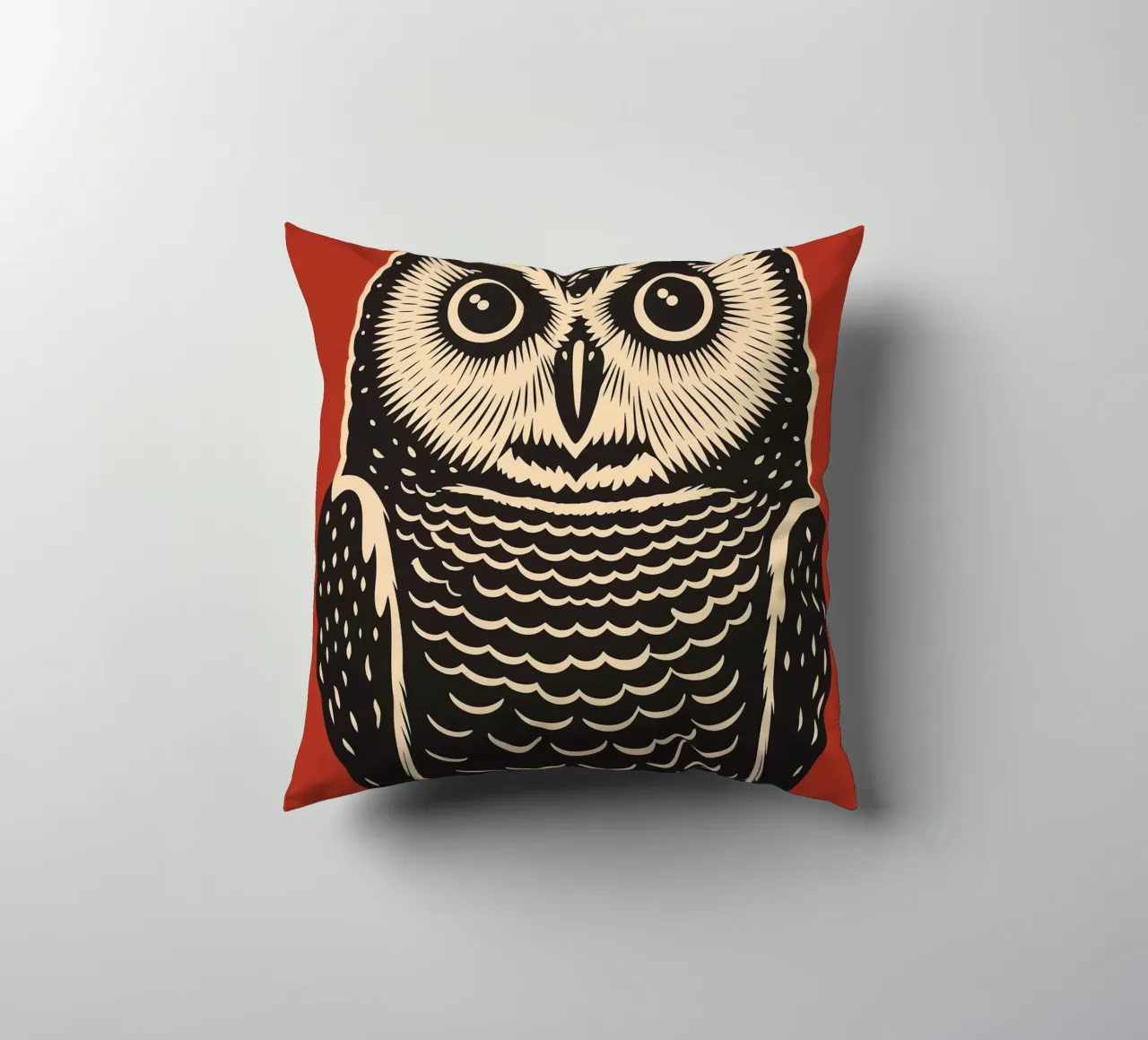 Attento gufo d'epoca - xilografia a colori cuscino da Autofocus