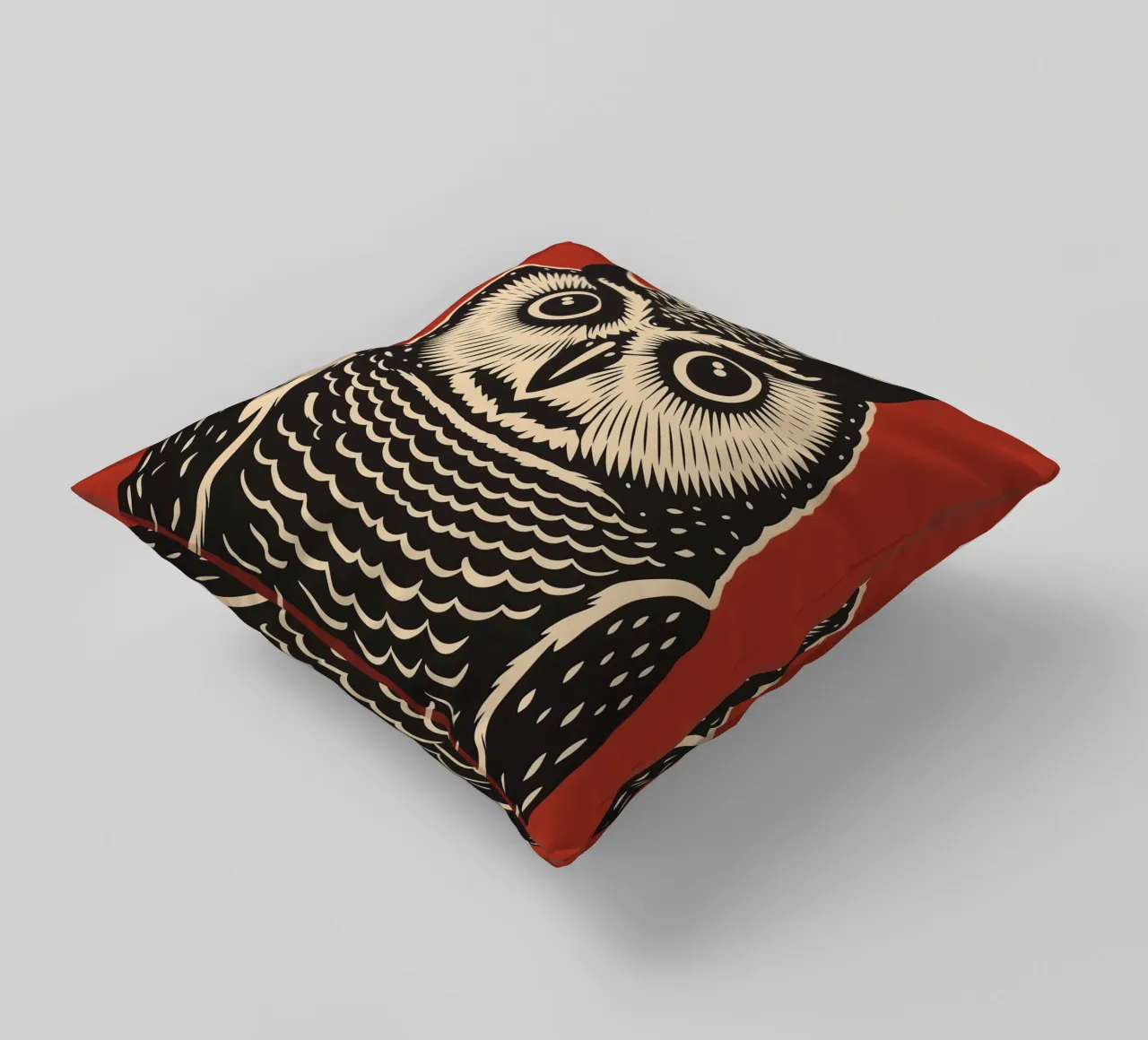 Attento gufo d'epoca - xilografia a colori cuscino da Autofocus