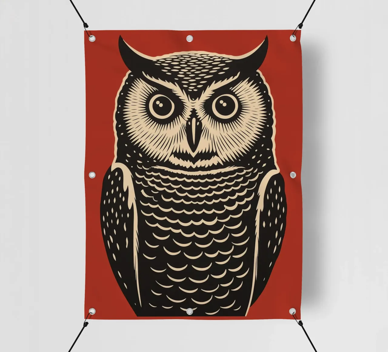 Attento gufo d'epoca - xilografia a colori telo in pvc da Autofocus