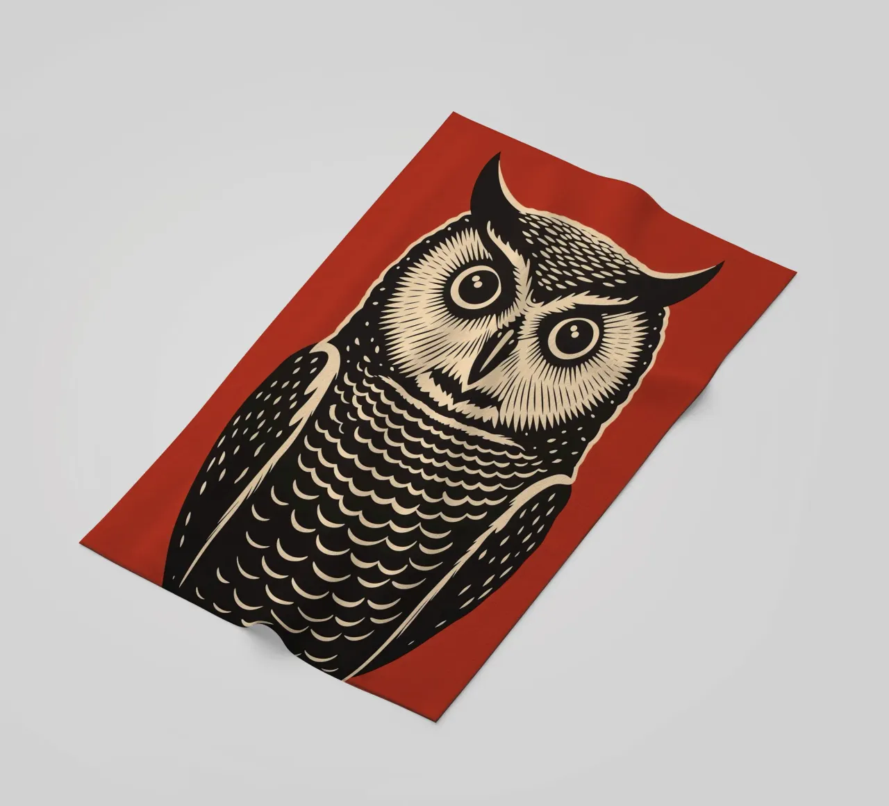 Attento gufo d'epoca - xilografia a colori telo mare da Autofocus