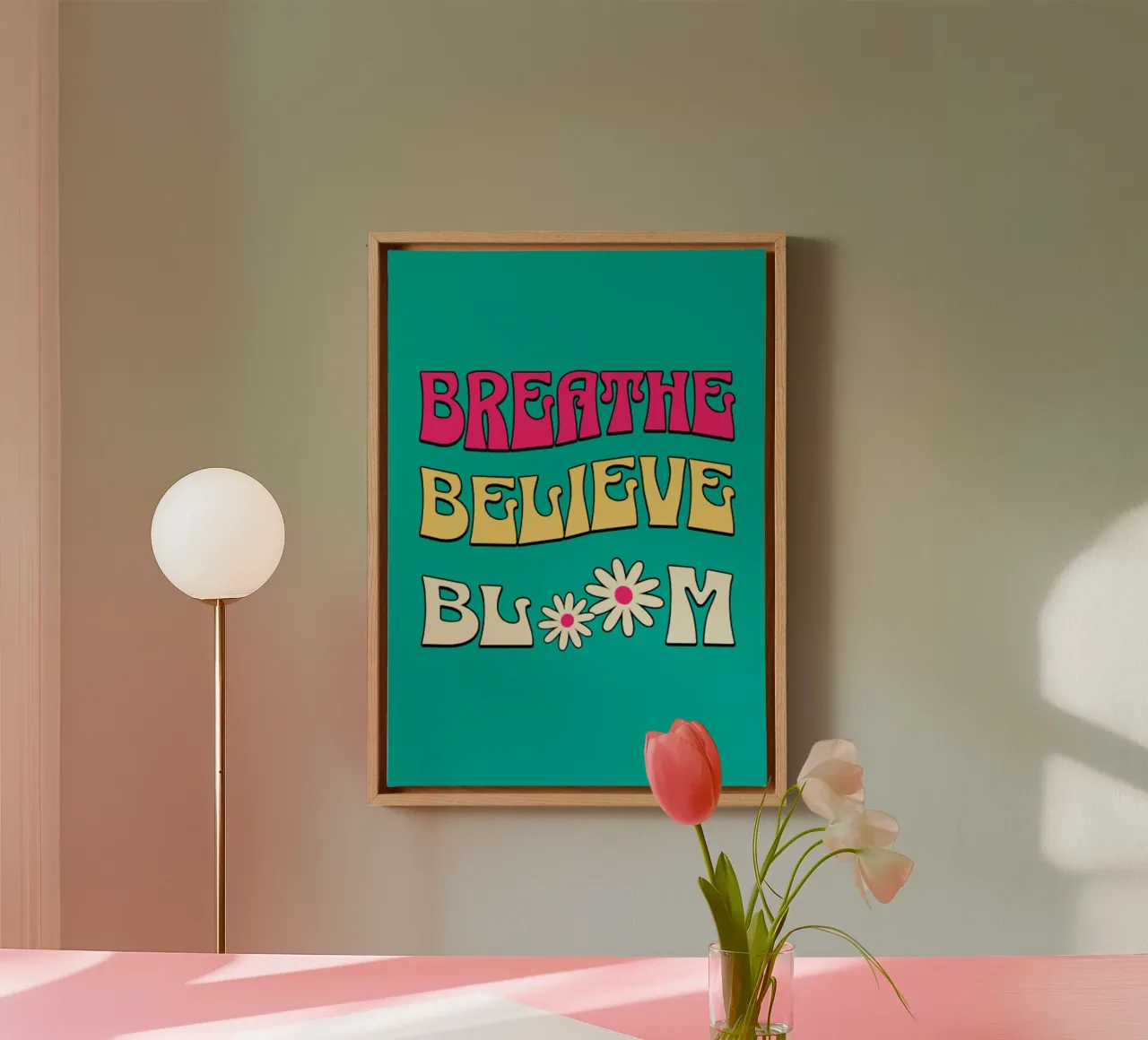 Breathe Believe Bloom In tendenza ora tela con Cornice a cassetta da Urban Life