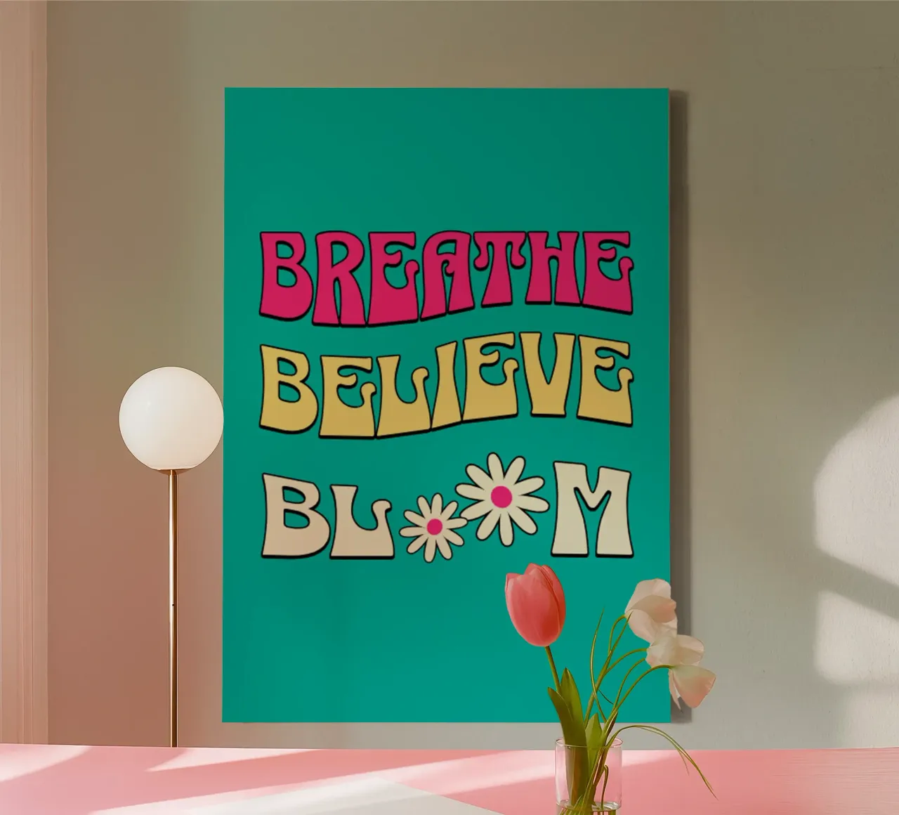 Breathe Believe Bloom In tendenza ora tela con Cornice a cassetta da Urban Life