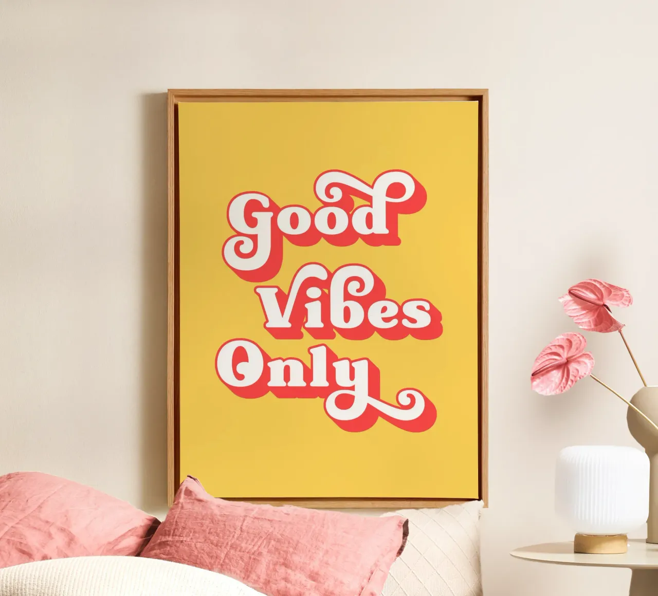 Good vibes only (Yellow tone) canvas with Floater frame by Paigaam Studio