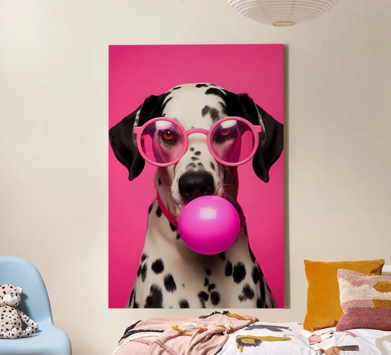 Dalmata rosa con occhiali rosa e gomma da masticare tela con Cornice a cassetta da Autofocus