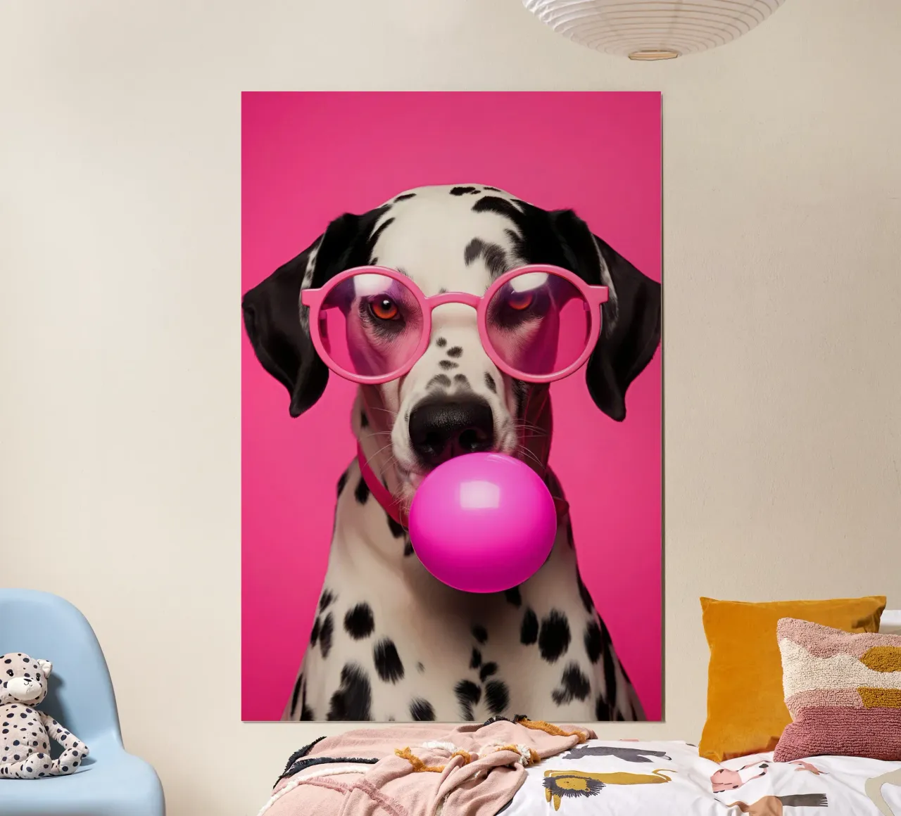 Dalmata rosa con occhiali rosa e gomma da masticare poster da Autofocus