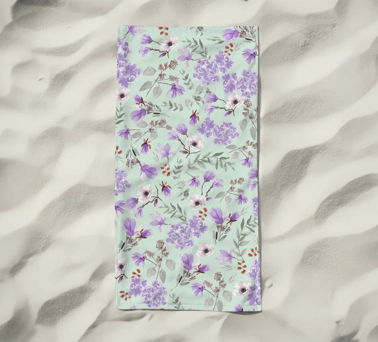 Romantic Pattern Green and Lavender telo mare da anisillustration