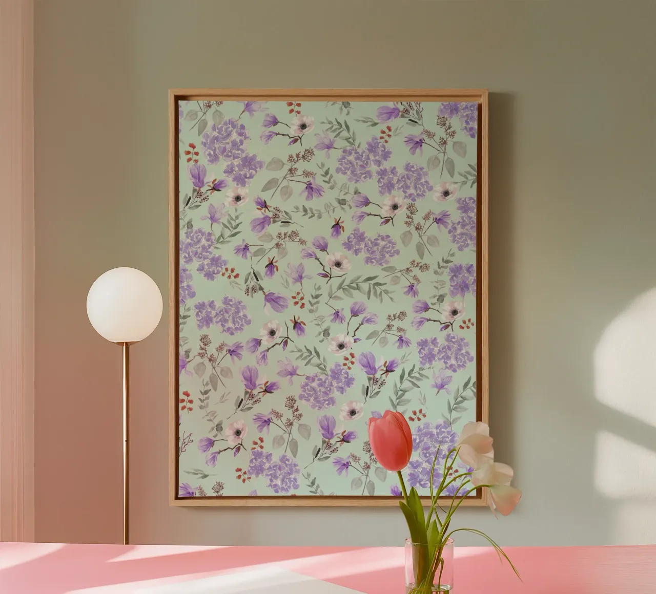 Romantic Pattern Green and Lavender tela con Cornice a cassetta da anisillustration