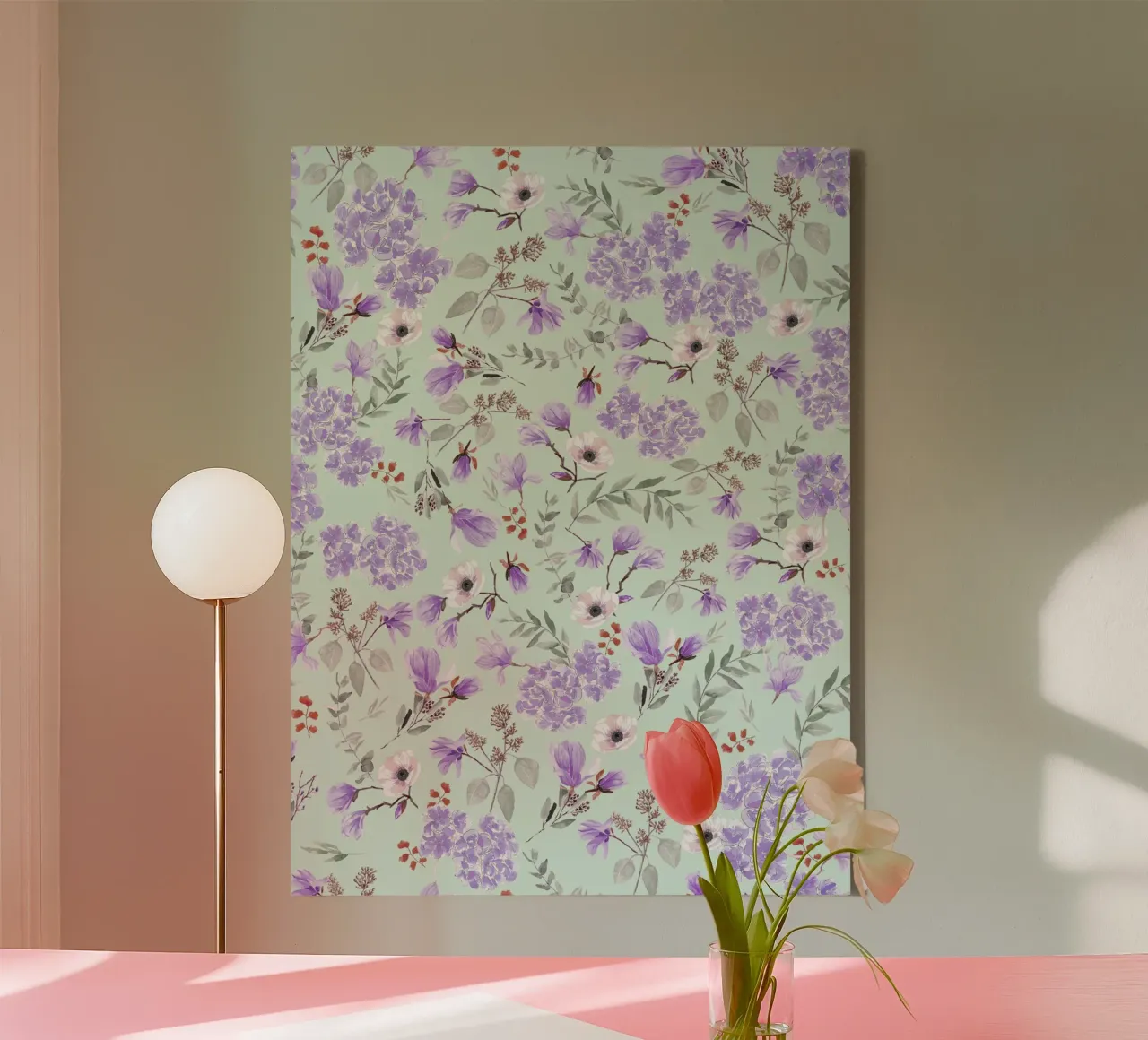 Romantic Pattern Green and Lavender tela con Cornice a cassetta da anisillustration