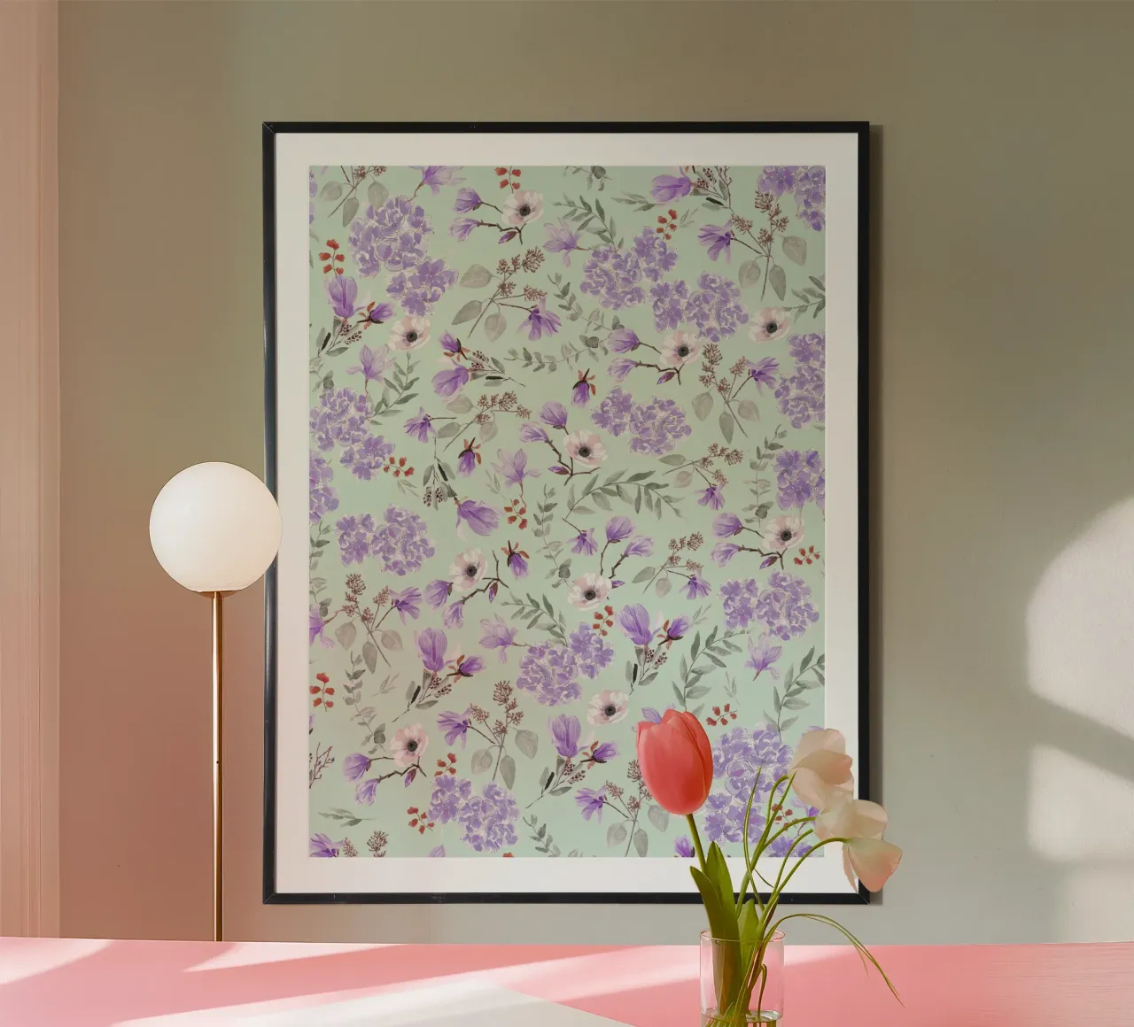Romantic Pattern Green and Lavender carta hahnemühle da anisillustration