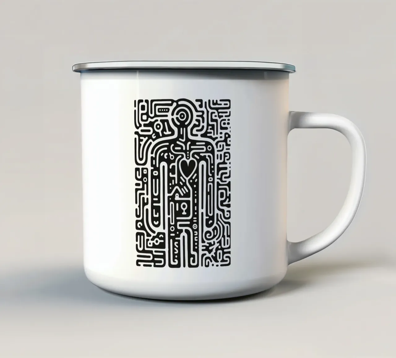Line art con figura e cuore | Tribal-Tech Fusion tazza in smalto da Autofocus
