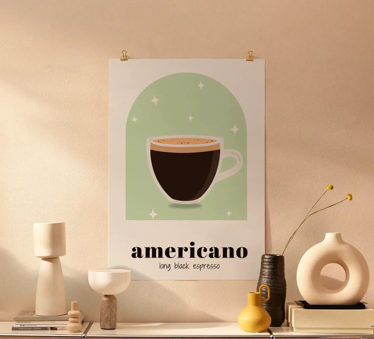 Americano Coffee art ,Stampa cold brew ,Caffè da cucina poster con telaio in legno da pdigitalprints