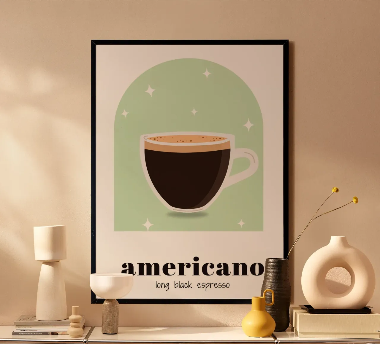 Americano Coffee art ,Stampa cold brew ,Caffè da cucina poster con telaio in legno da pdigitalprints