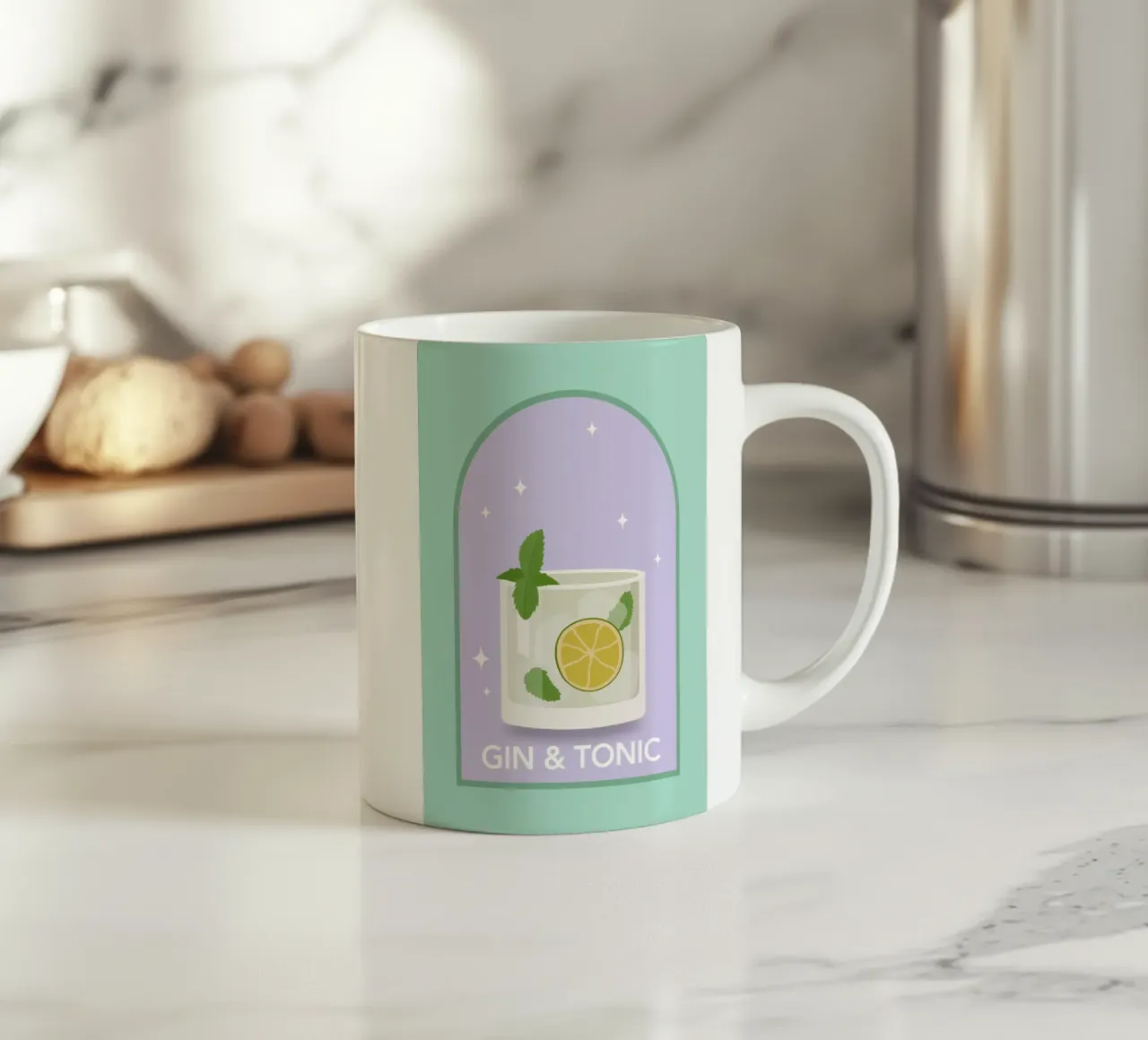 Gin & Tonic Cocktail Print, Gin Tonic Print, Bar Cart Decor keramische mok van pdigitalprints