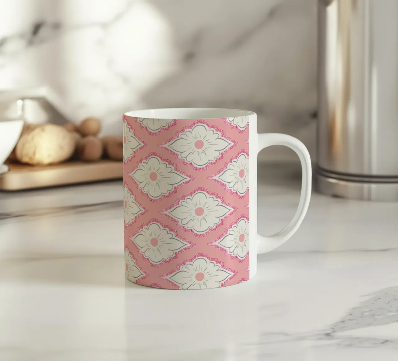 Pink Geometric Pattern Keramik Tasse von anisillustration