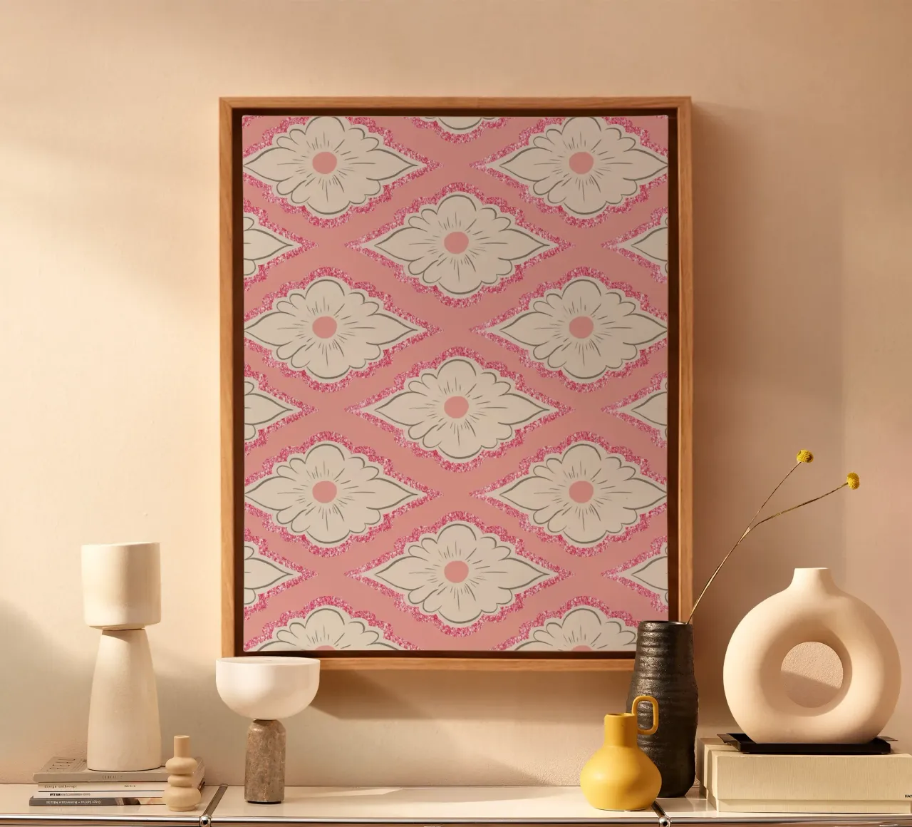 Pink Geometric Pattern tela con Cornice a cassetta da anisillustration