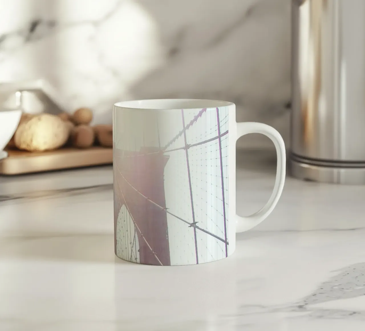New York, USA I Soleil sur Brooklyn bridge matinal minimal tazza in ceramica da Julie Travel Photography