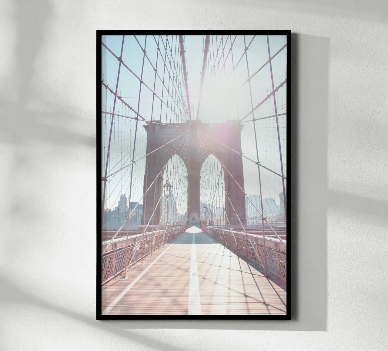 New York, USA I Soleil sur Brooklyn bridge matinal minimal poster by Julie Travel Photography