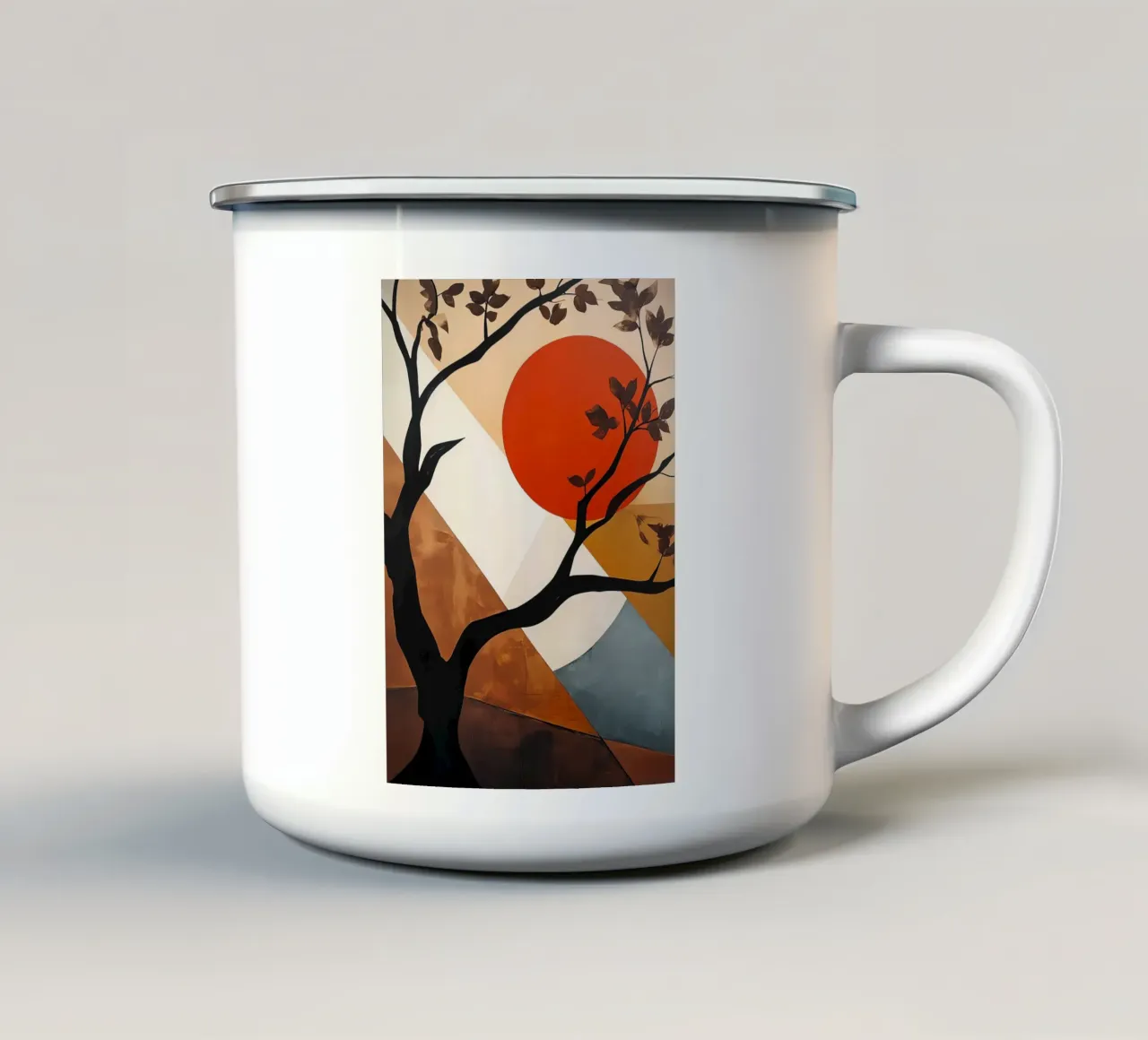 Albero geometrico al tramonto tazza in smalto da Artistic-shop