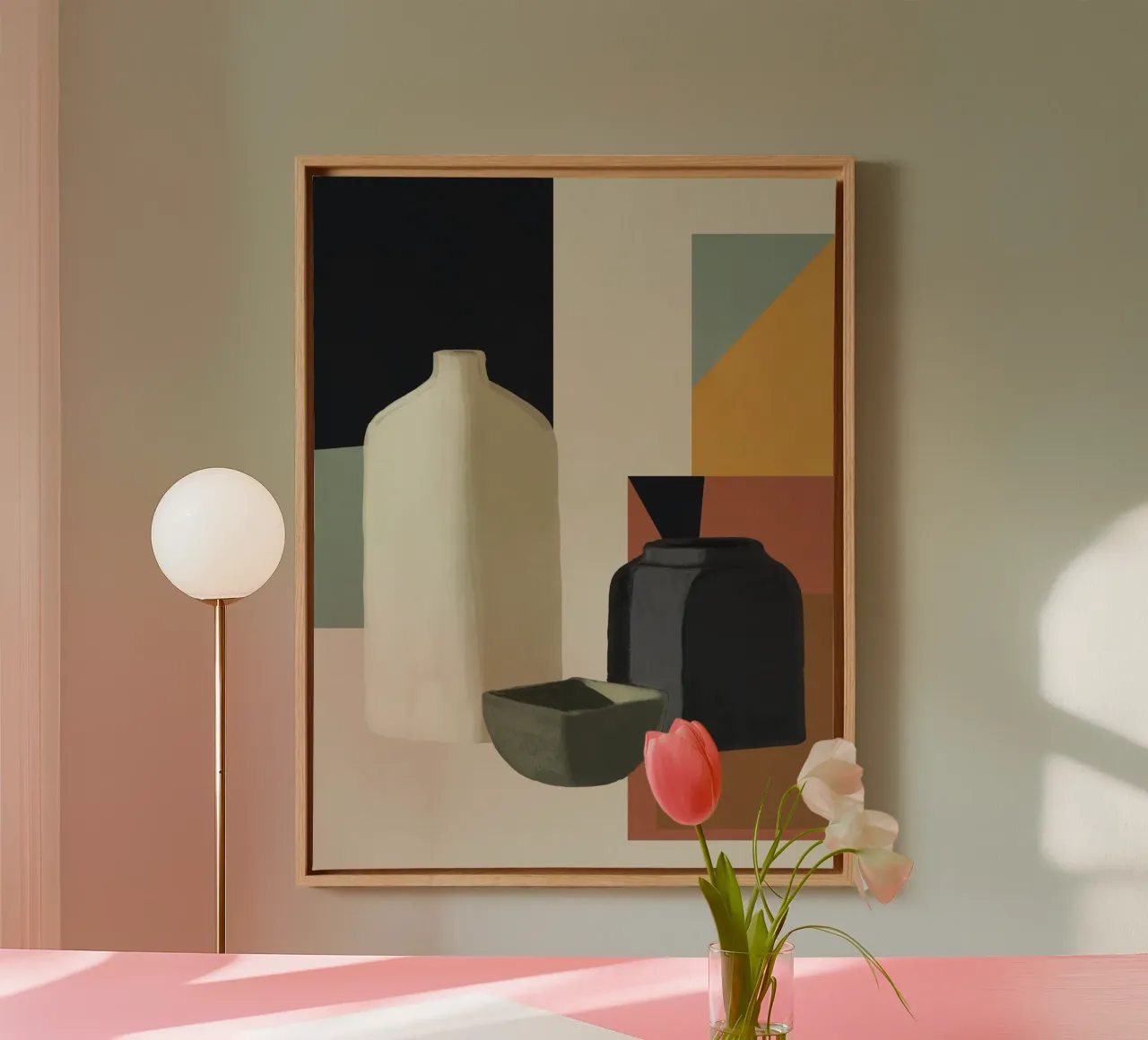 Abstracte kunst vazen 3 canvas met Baklijst van Gaite