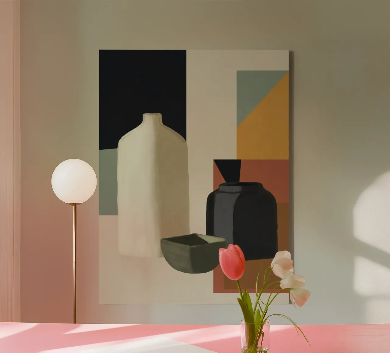 Abstracte kunst vazen 3 canvas met Baklijst van Gaite
