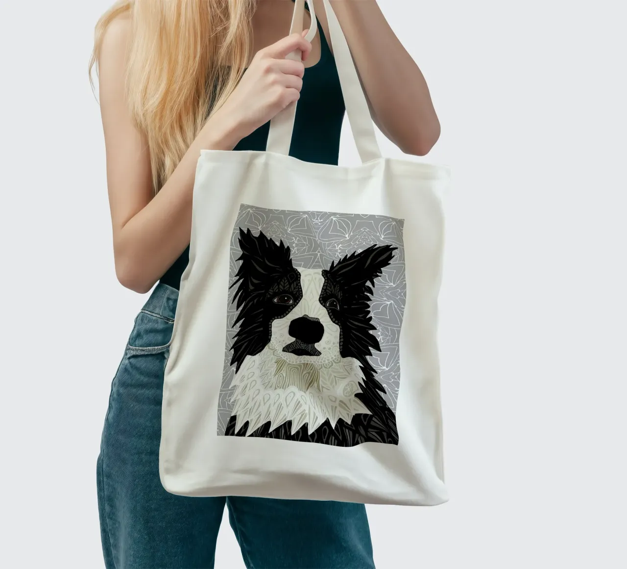 Border Collie borsa in juta da Angelika Parker