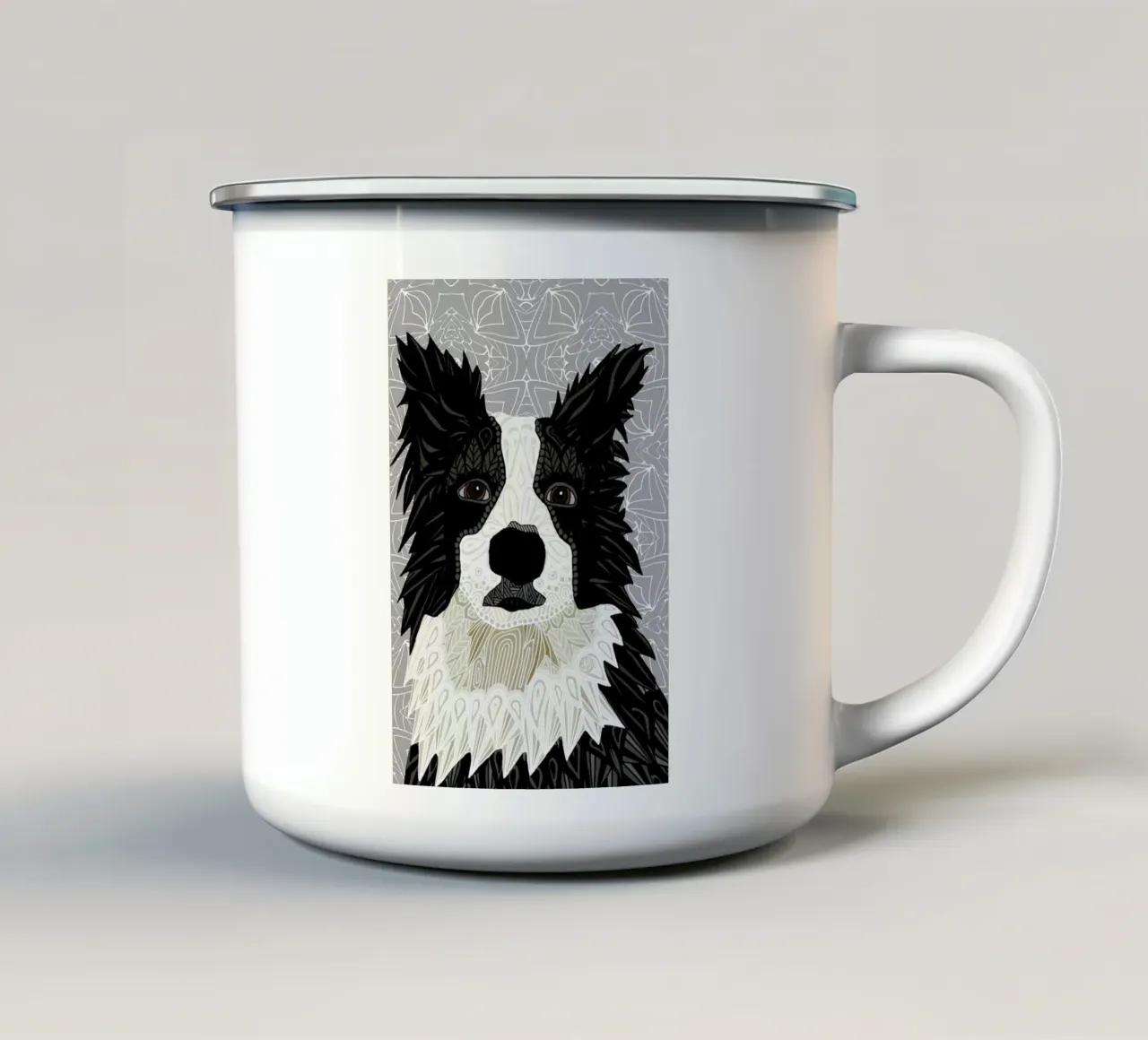 Border Collie tazza in smalto da Angelika Parker