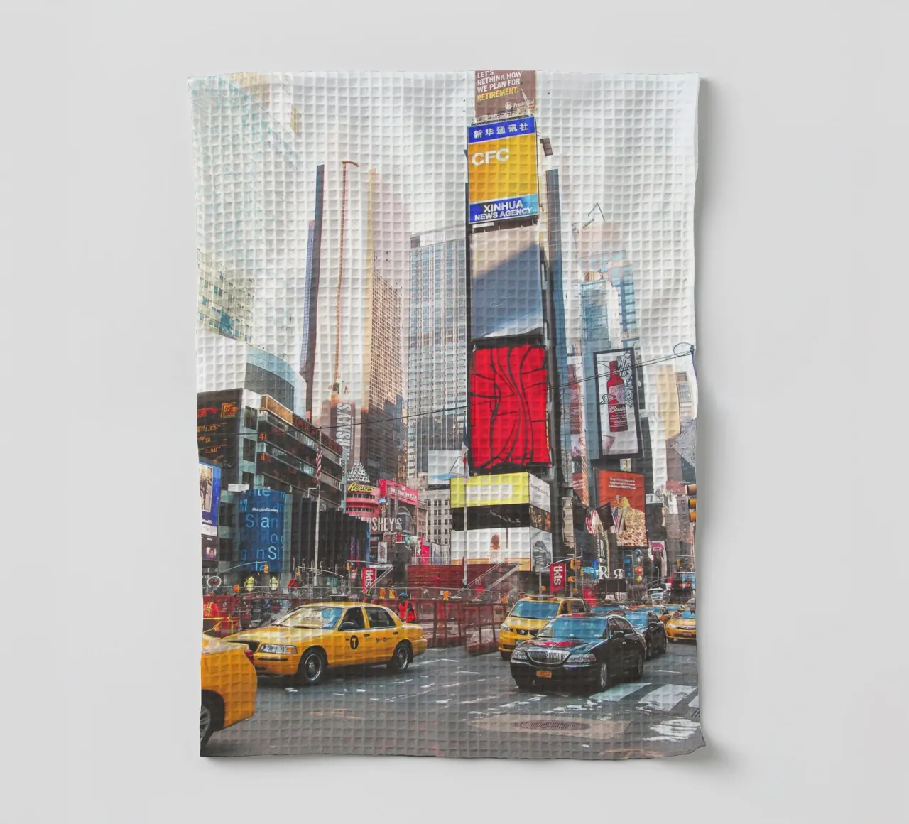 New York, VS I Times Square gekte met gele taxi's theedoek van Julie Travel Photography