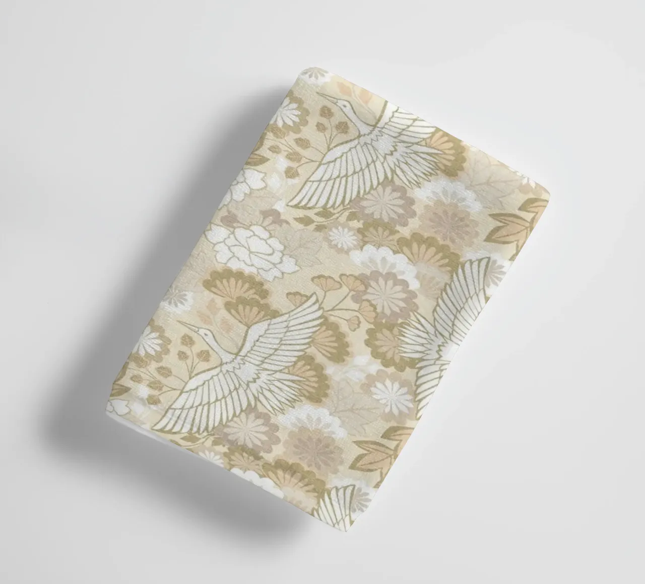 Cecilia Mok - Cranes and Chrysanthemums Beige towel by The Artcircle