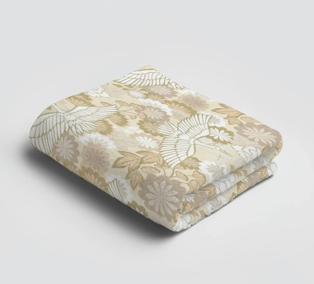Cecilia Mok - Cranes and Chrysanthemums Beige towel by The Artcircle