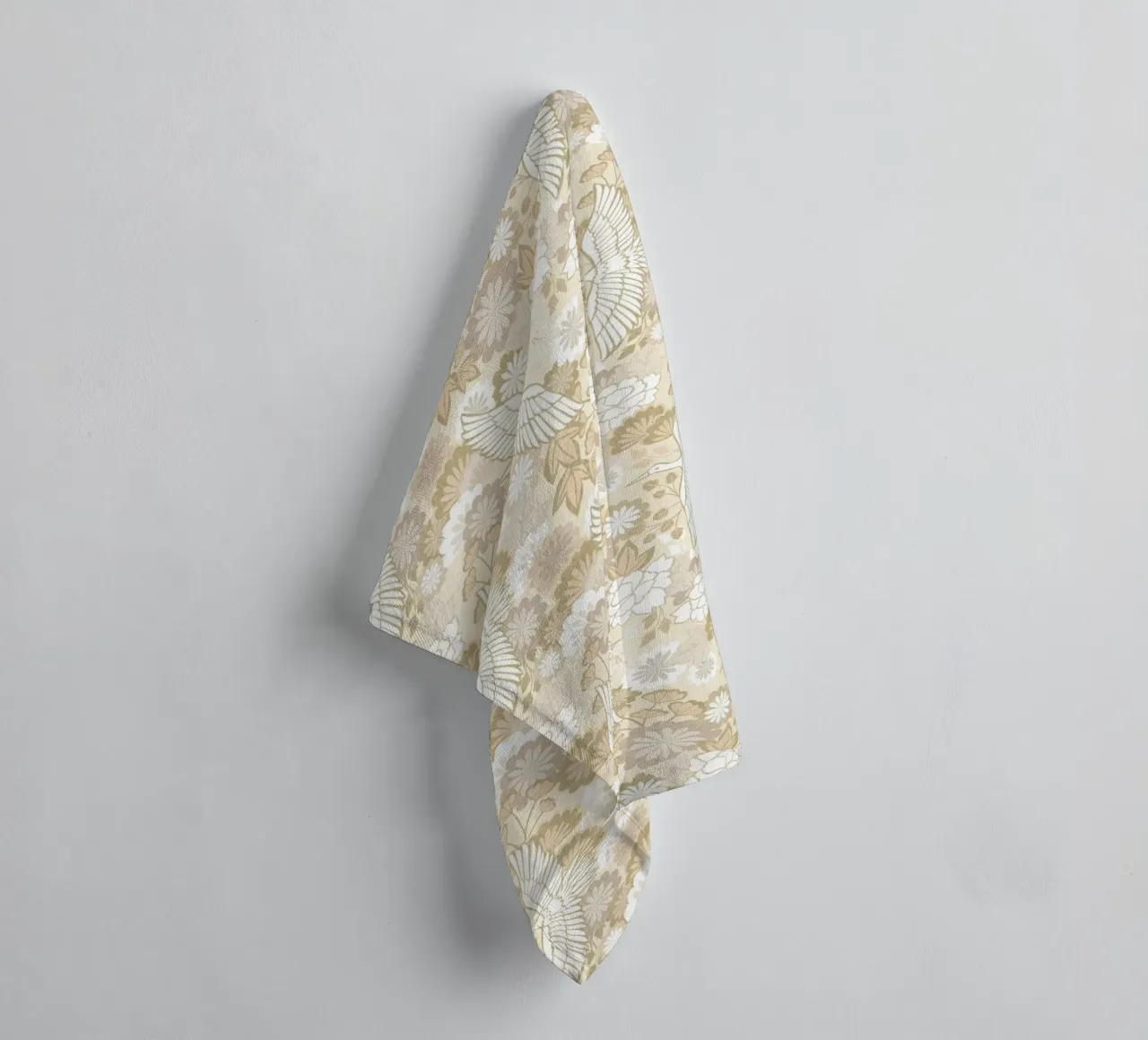 Cecilia Mok - Cranes and Chrysanthemums Beige towel by The Artcircle