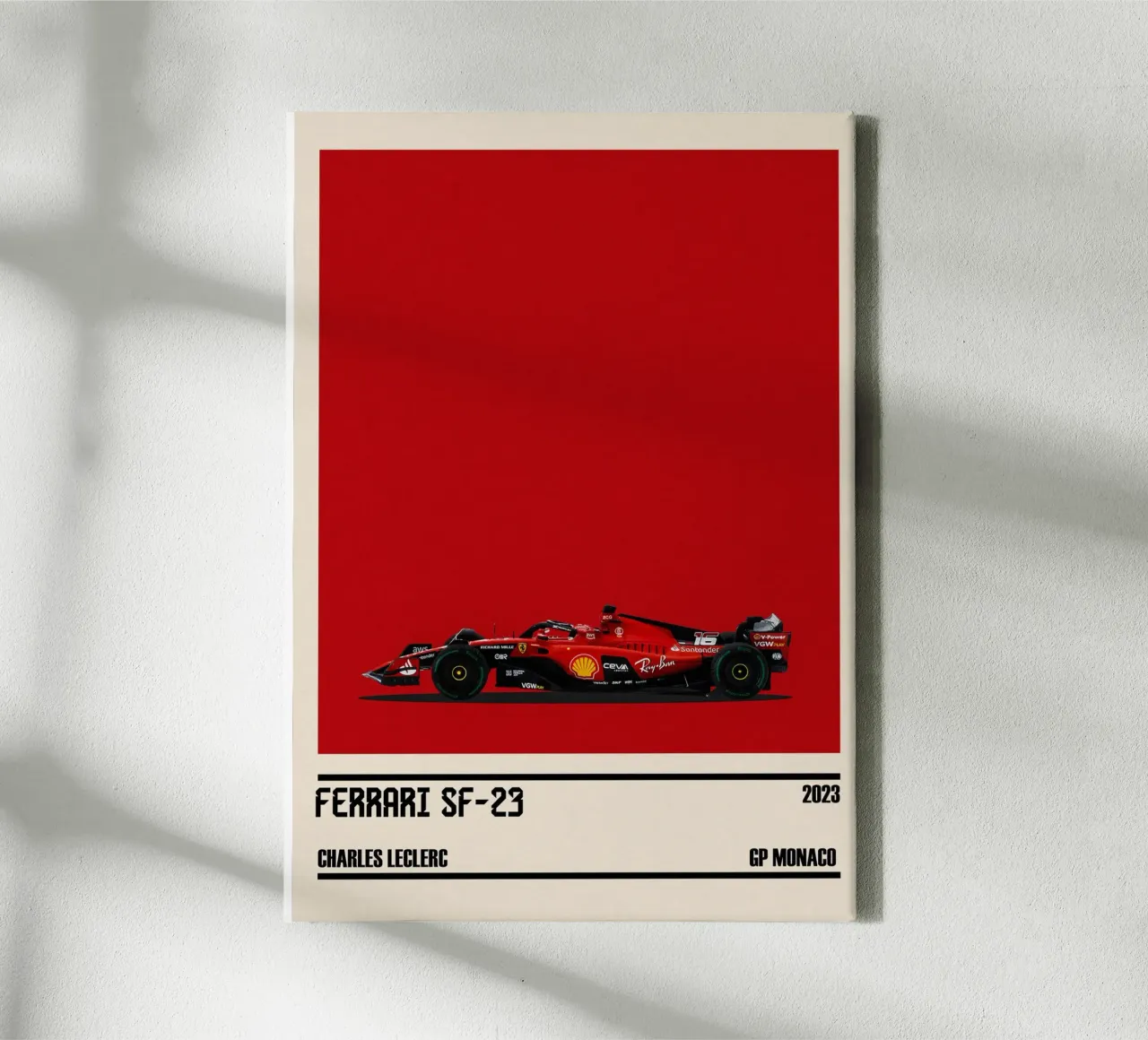 Ferrari SF-23 Scuderia Ferrari F1 6° GP Monaco 2023 Charles tela con Cornice a cassetta da TheArtstudio