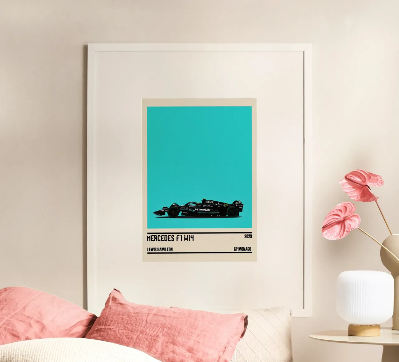 Mercedes F1 W14 AMG Petronas F1 4° GP Monaco 2023 Lewis Hami poster with wooden frame by TheArtstudio
