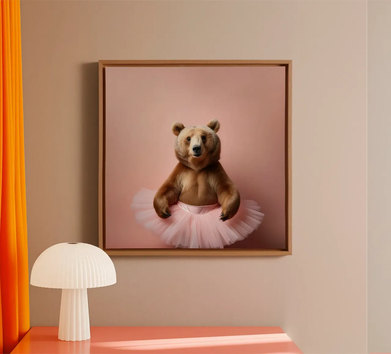 Elegant Bear in Pink Tutu - Quirky Art for Animal Lovers canvas with Floater frame by FlexiDesignsByK