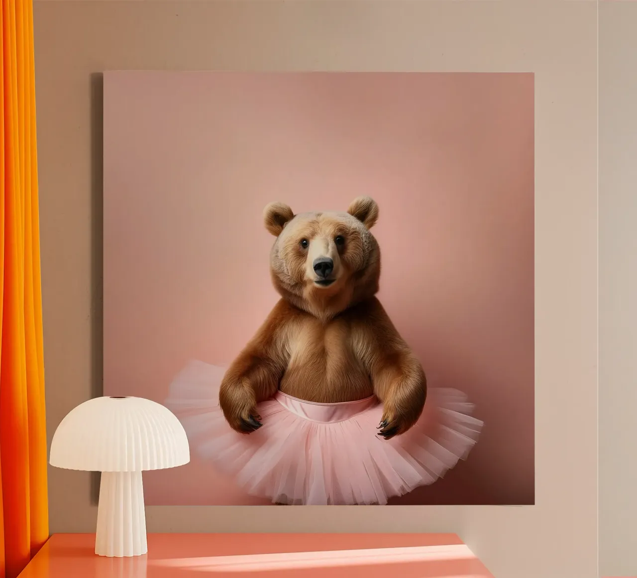 Elegant Bear in Pink Tutu - Quirky Art for Animal Lovers canvas with Floater frame by FlexiDesignsByK