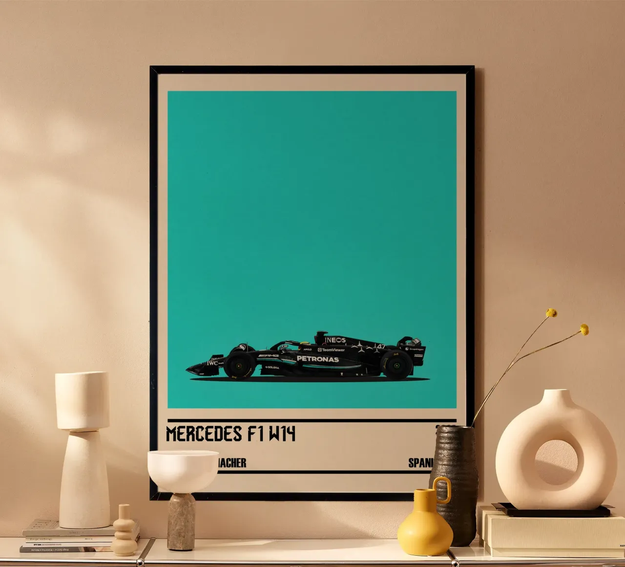 Mercedes F1 W14 AMG Petronas F1 Spanish GP tyre test 2023 Mi poster con telaio in legno da TheArtstudio