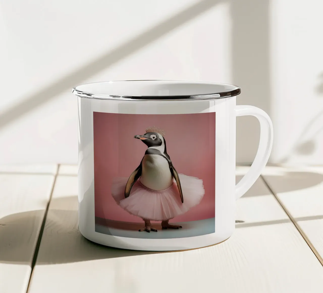 Regal Pinguïn in Roze Tutu - Leuk en Elegant Muurkunstwerk emaille mok van FlexiDesignsByK