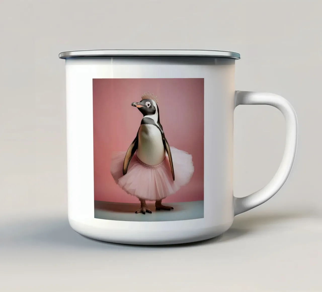 Regal Pinguïn in Roze Tutu - Leuk en Elegant Muurkunstwerk emaille mok van FlexiDesignsByK