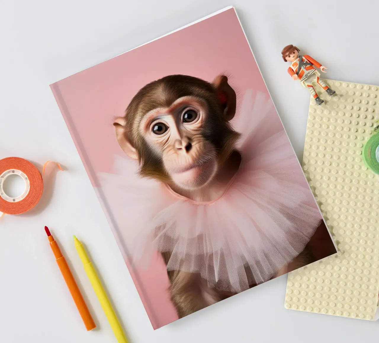 Adorable Monkey in Pink Tutu - Playful Animal Art notebook by FlexiDesignsByK