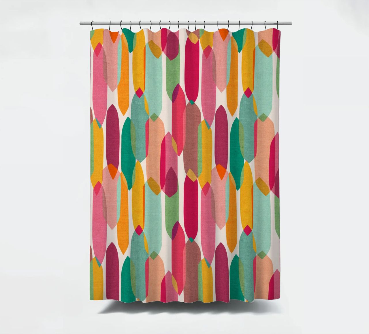 Cecilia Mok - Mid Century Droplets Joy shower curtain by The Artcircle