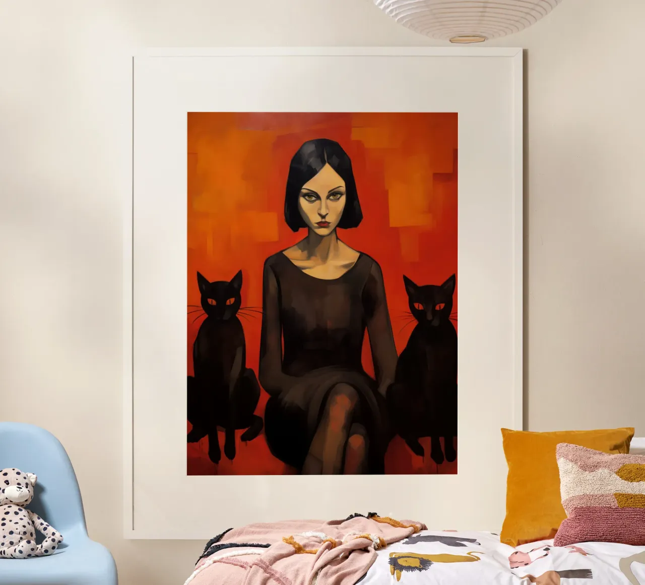 Donna con due gatti neri | Pittura classica poster da Autofocus