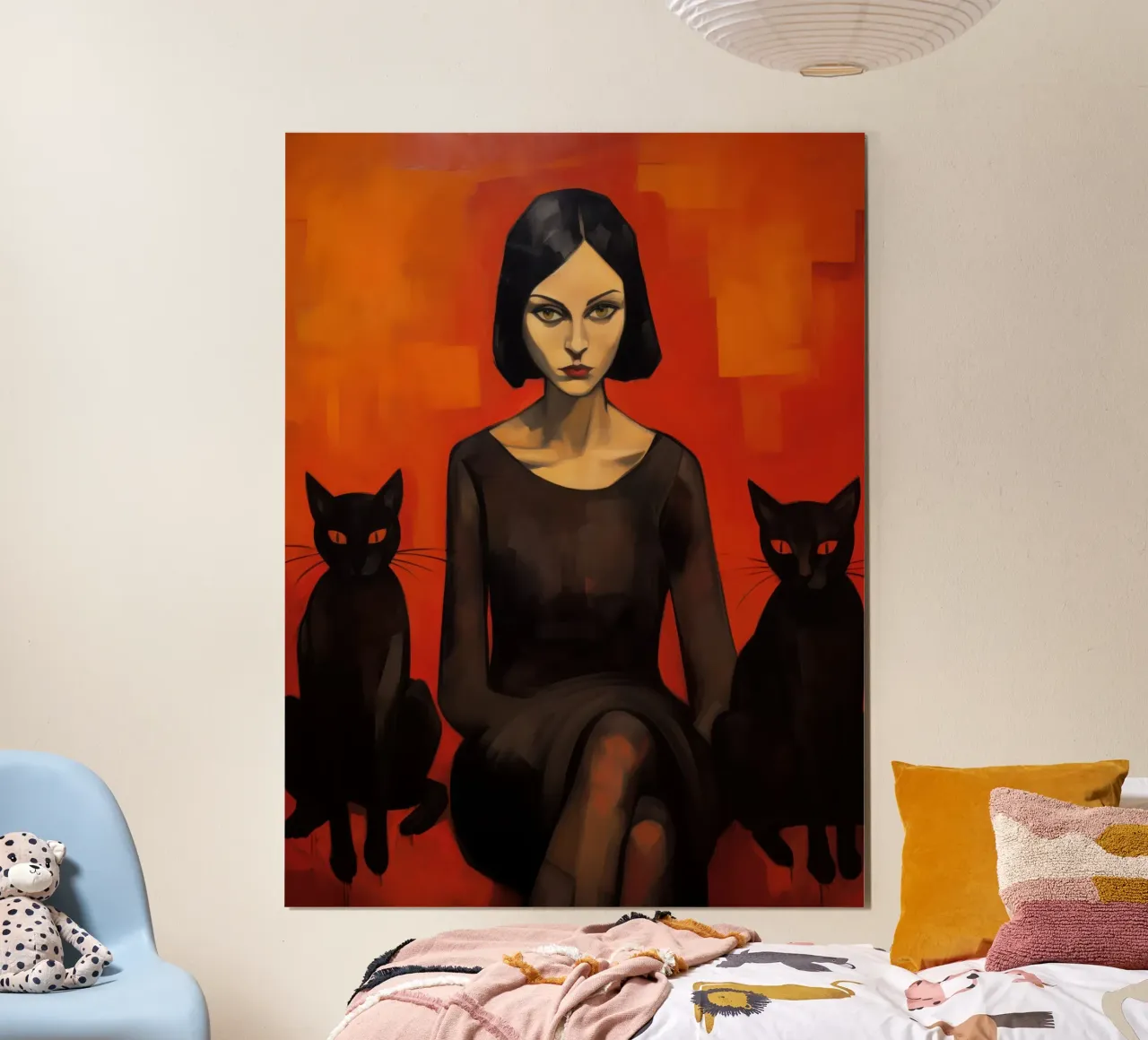 Donna con due gatti neri | Pittura classica poster da Autofocus