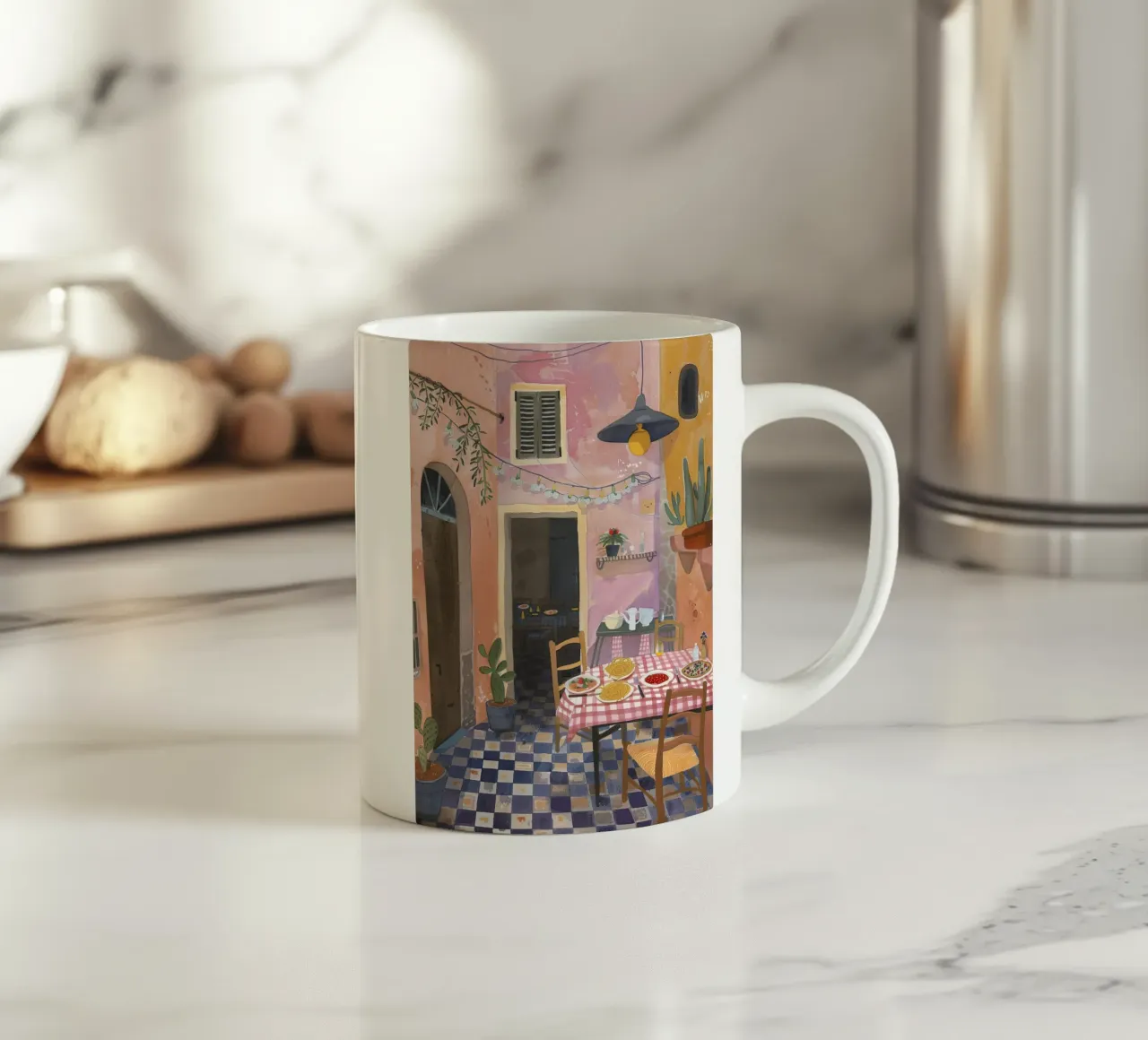 Italian Courtyard Feast ceramic mug by DaarbyN