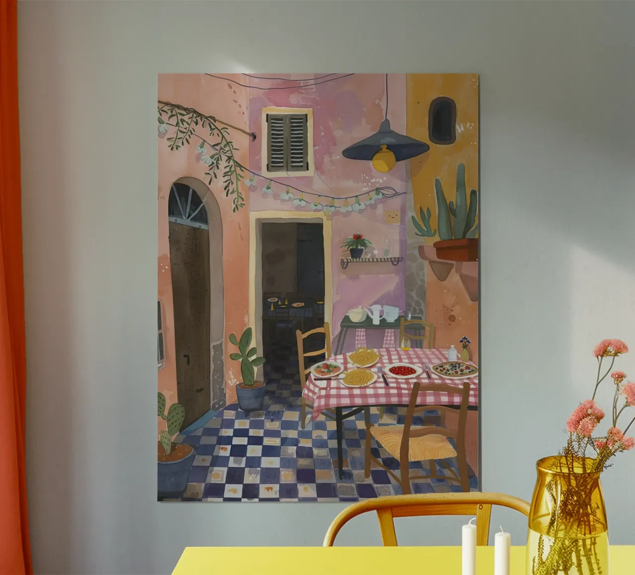 Festa del cortile italiano poster con telaio in legno da DaarbyN