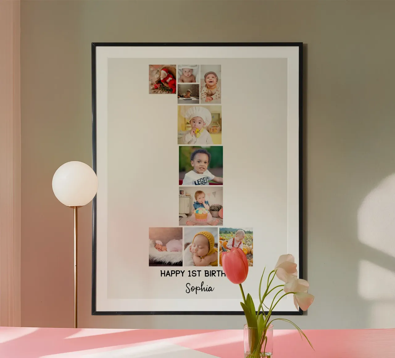 Personalized 1st Birthday Custom 10 Photo Collage poster by Shark Printables