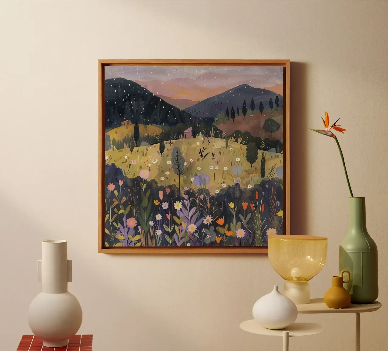 Colline stellate e fiori selvatici tela con Cornice a cassetta da DaarbyN