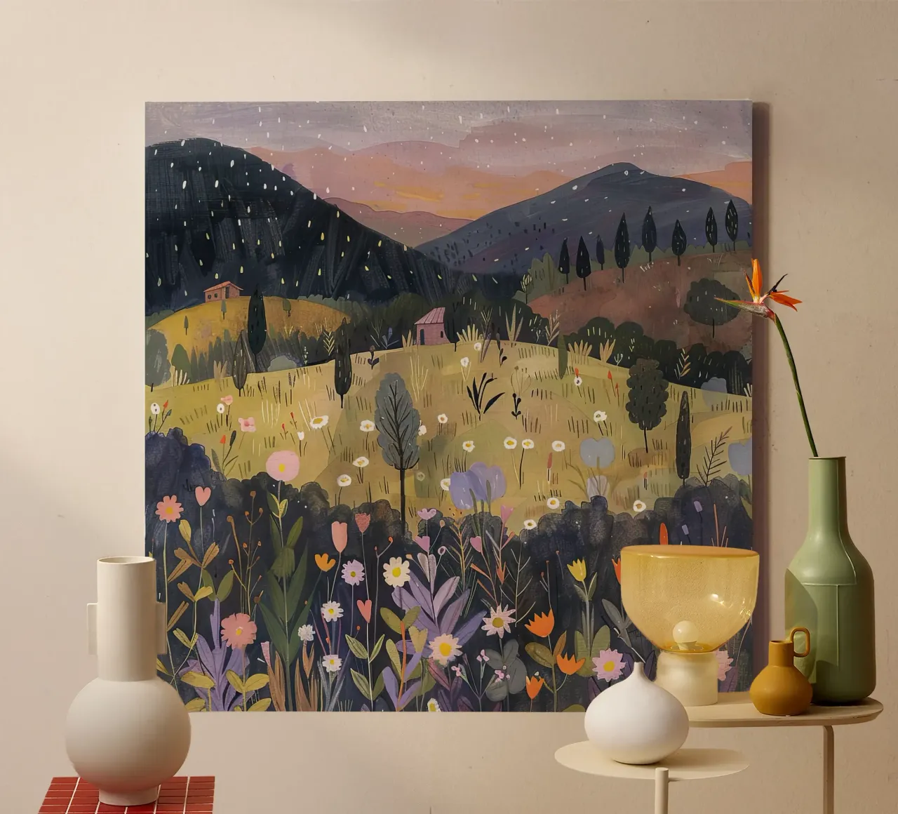 Colline stellate e fiori selvatici tela con Cornice a cassetta da DaarbyN