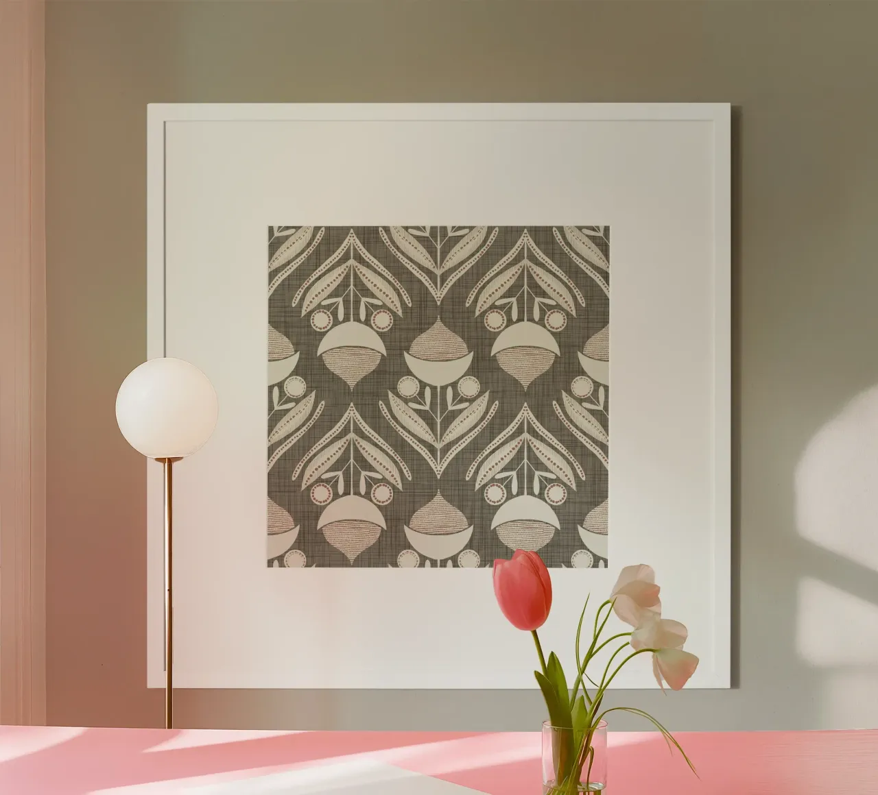 Folk Flower Laurel Oak PANTONE 17-0610 - Mid Century Modern hahnemühle by susanacosta