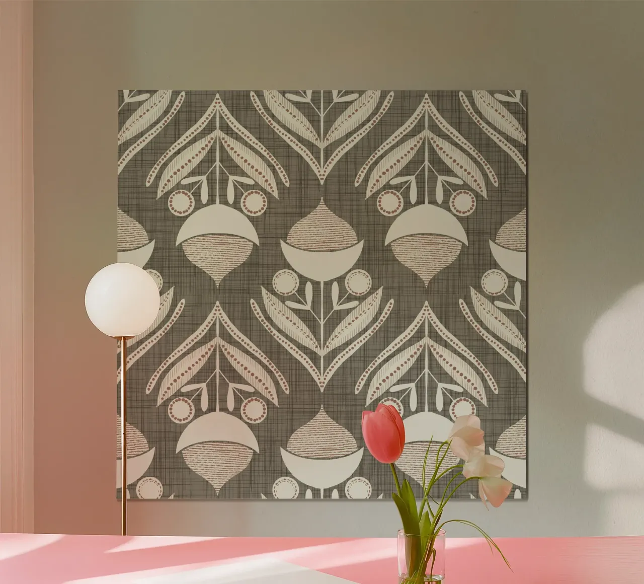 Folk Flower Laurel Oak PANTONE 17-0610 - Mid Century Modern hahnemühle by susanacosta